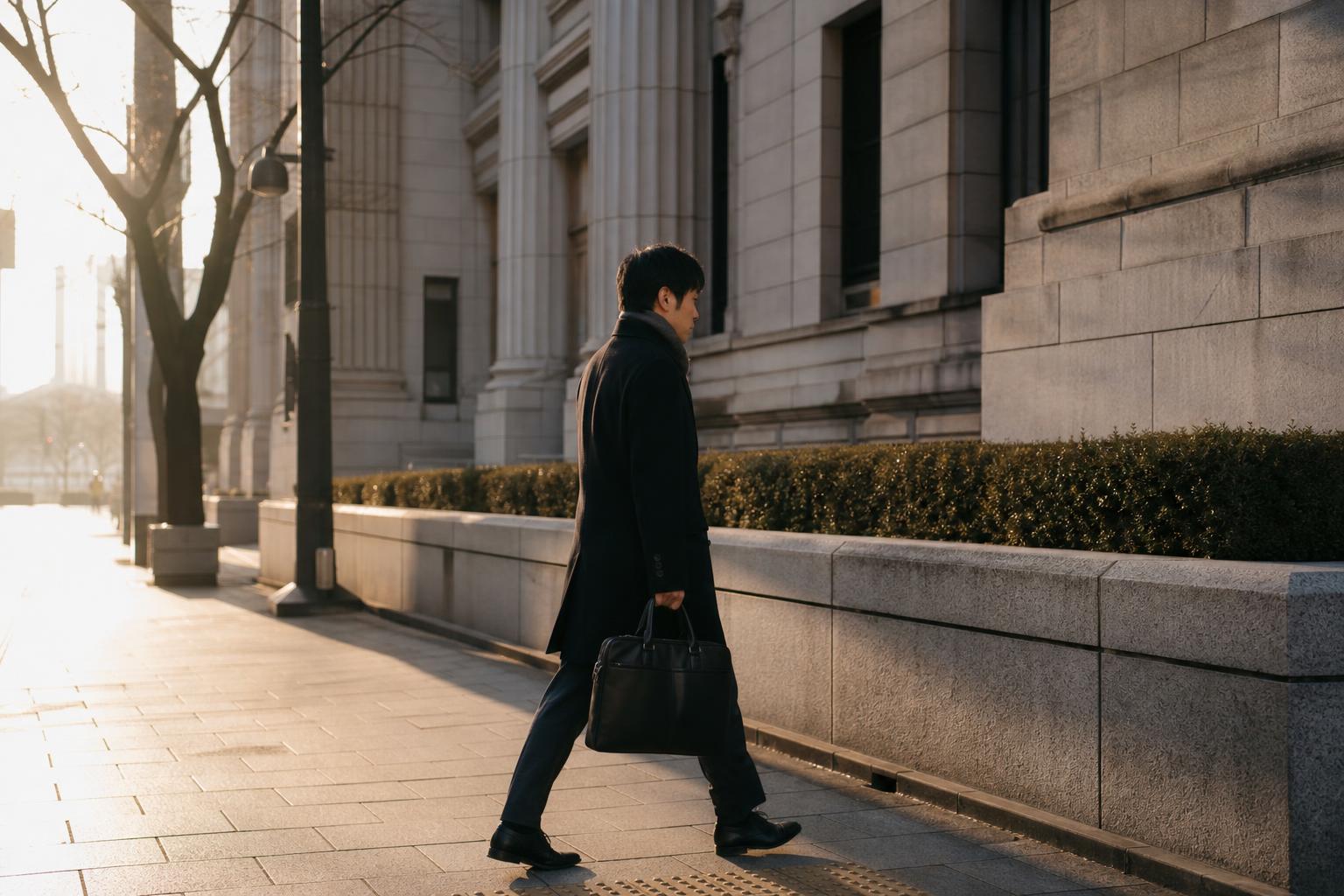 한국은행 인근 도심 거리를 옆에서 바라본 이른 아침 풍경