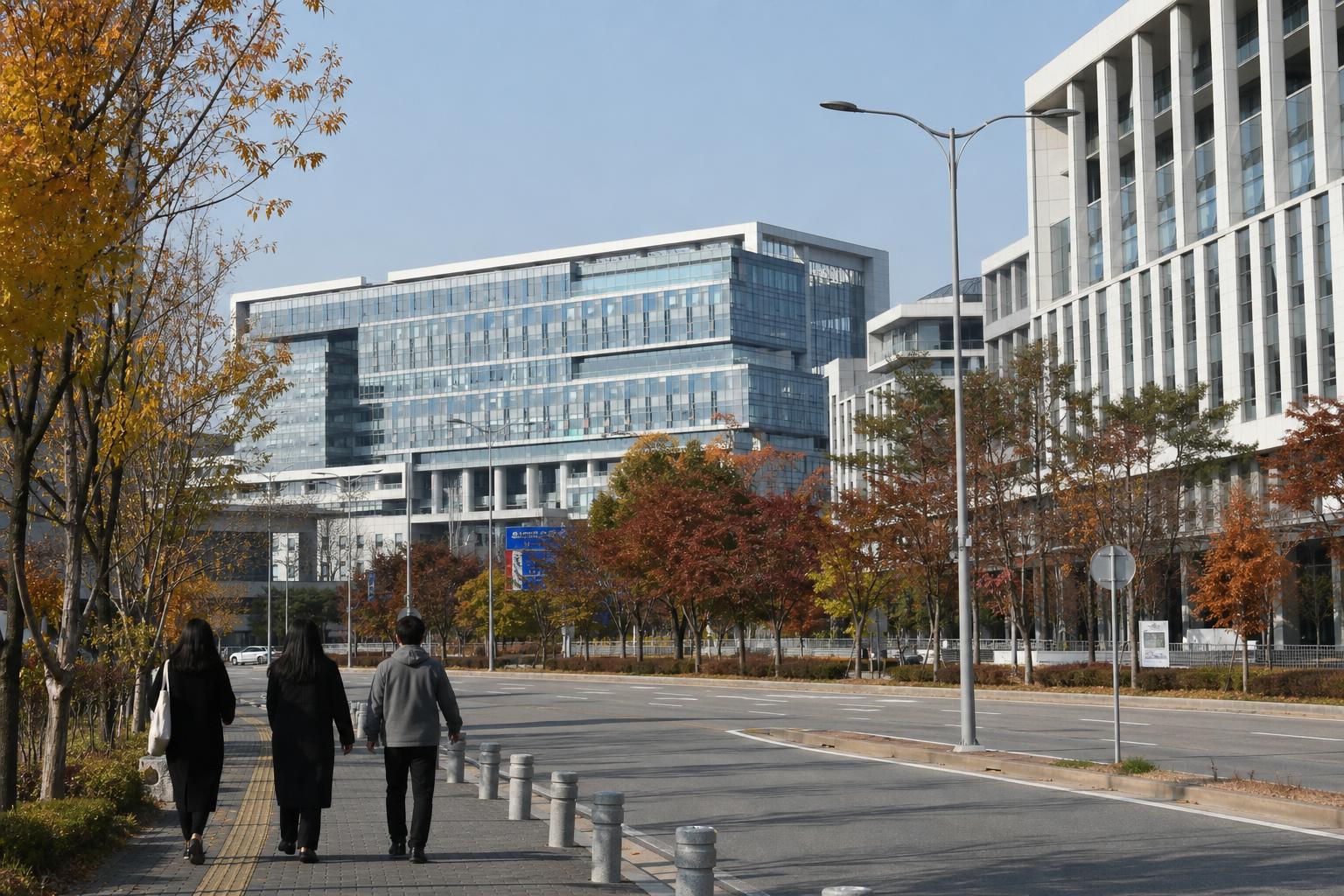 세종시 정부청사 일대를 가을 아침에 본 넓은 풍경