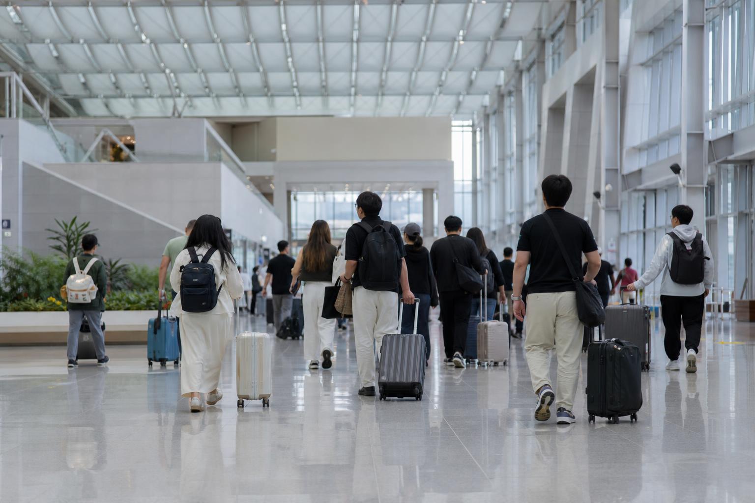인천공항 출국장으로 향하는 여행객의 뒷모습